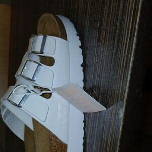 Birkenstock White Platform Sandals